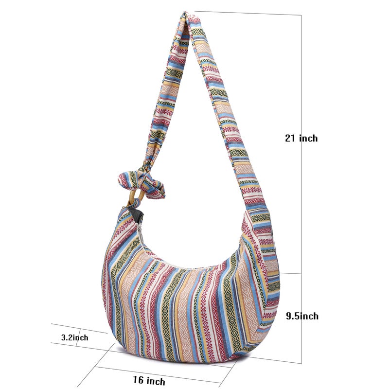 Coton Pose Women large Hippie Crossbody Bag cloth Hobo Sling Bag Cotton Bohemian Hand Bags (off-white) - Image 2